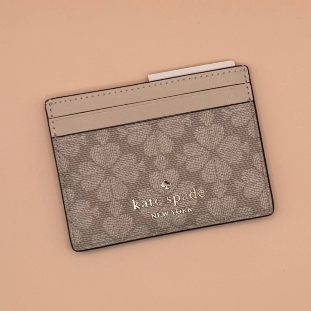Kate‎ Spade New York Spade Flower Small Slim Card Holder Dark Beige KN761 NEW